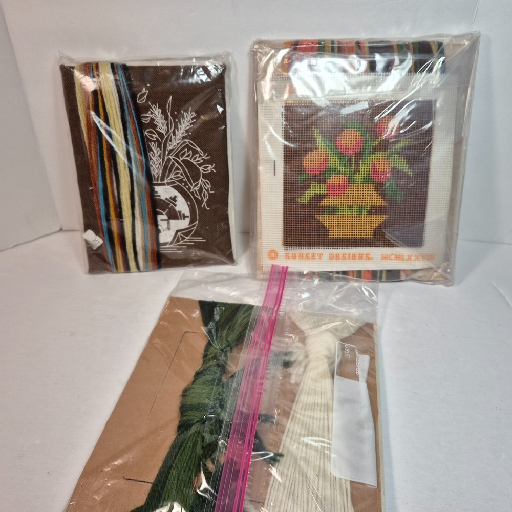 Jiffy Stitchery Needlepoint Needlepointers Kits Basket Vase Broccoli 3 Kits - Picture 5 of 5